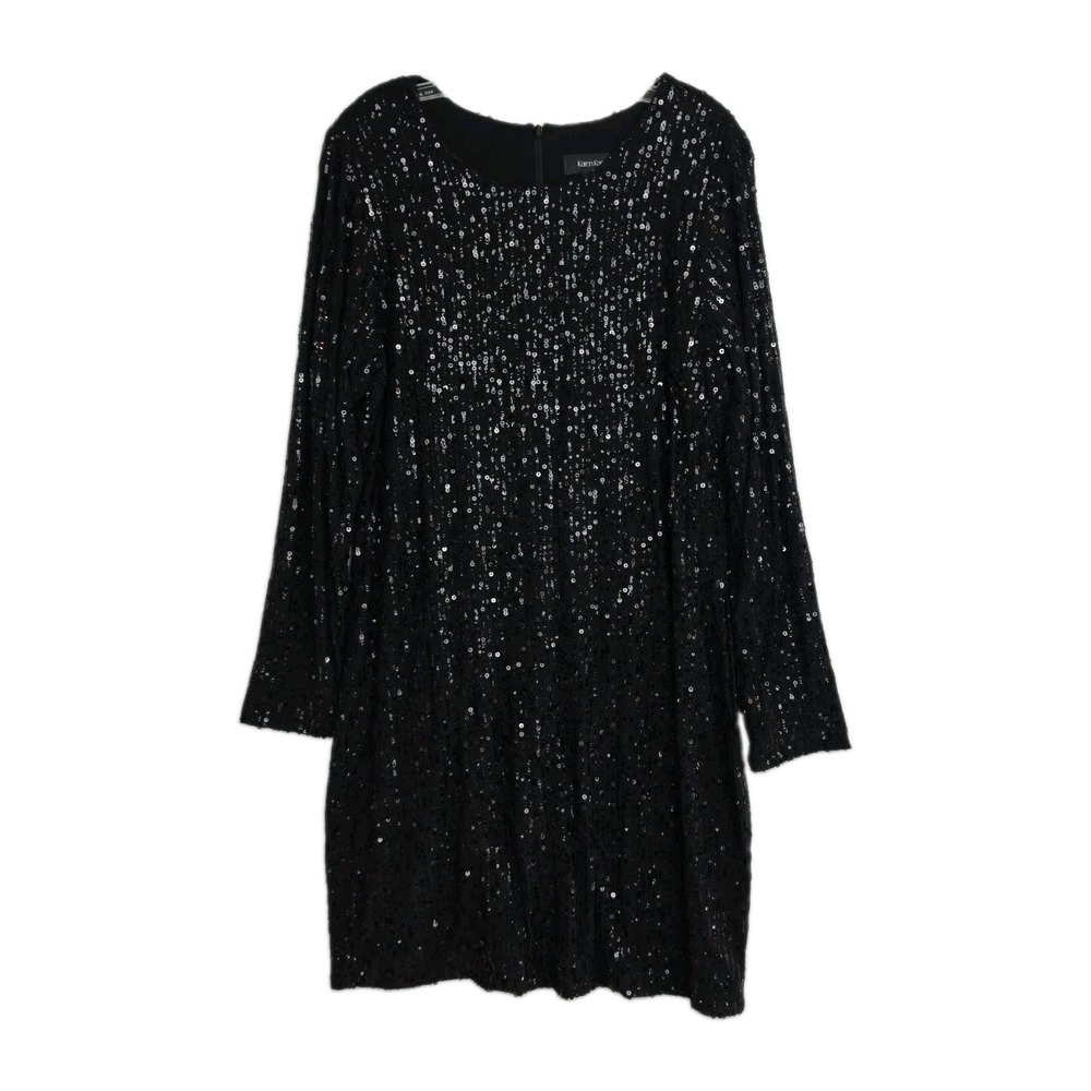 Karen Kane Dress Women's XL Black Sequins Round Neck Long Sleeves Knee-Length